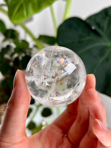 Grade AA Natural Lemurian Sphere with Rainbows with stand - 4.7cm, 146g
