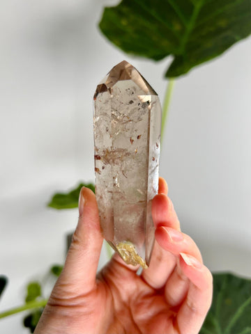 Grade A Natural Smoky Quartz DT with Hematite, Iron Inclusion - Double-Terminated Quartz from Diamantina, HQC13, 138g