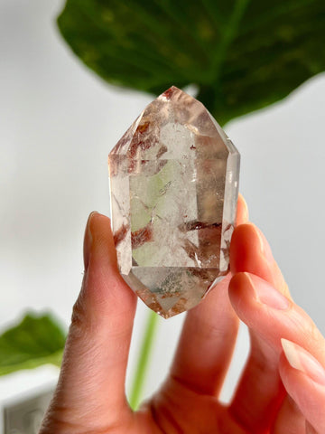 Grade A Natural Smoky Quartz DT with Hematite and Rainbow, Iron Inclusion - Double-Terminated Quartz from Diamantina, HQC32, 54g