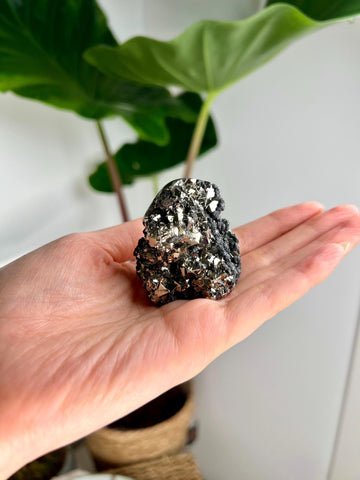 Grade AA Pyrite Cutbase with Sphalerite Huanzala, Peru – Semi-Polished, Protection Stone, Solar Plexus, Wealth Manifestation PCP16, 150g