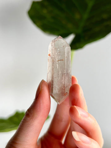 Grade A Natural Quartz DT with Hematite, Iron Inclusion with Rainbow - Double-Terminated Quartz from Diamantina, HQC35, 22g