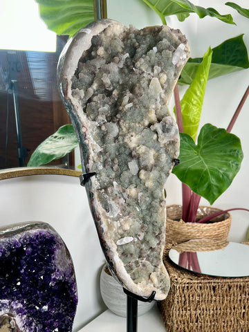 Grade AA 100% Natural Green Amethyst Druzy Geode on Stand – Featuring Calcite, Jasper, and Agate, Large Statement Piece 5.95kg
