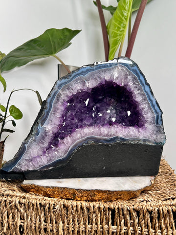 Grade AA Natural Brazilian Amethyst Geode with Lace Agate Lining – Statement Crystal, Akashic Record Channel, 8.7kg