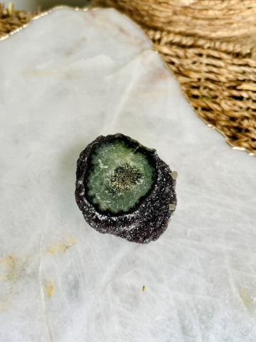 Grade AA Natural Red Jasper Druzy with Green Stalactite Eye from Uruguay – Rainbow Amethyst, Heart, Sacral and Root Chakra, US32, 95g