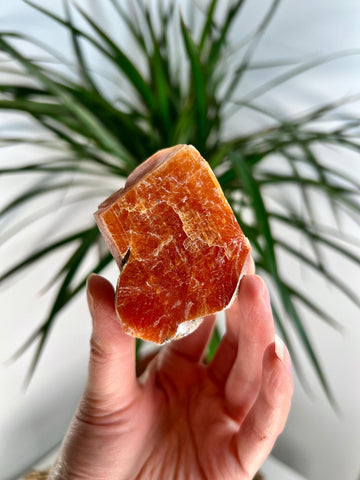 Grade AA Natural Orange Calcite with Apatite, Raw Crystal, Sacral, Solar Plexus, and Third Eye Chakra, from Bahia Brazil CA05, 115g