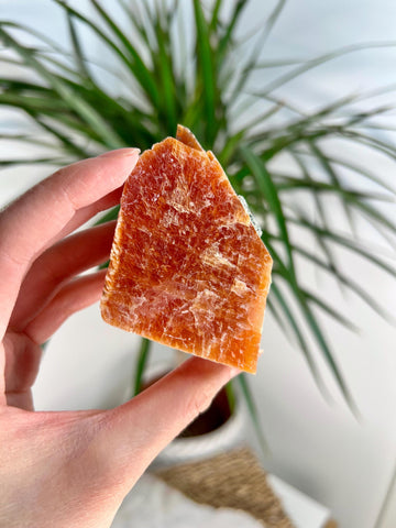 Grade AA Natural Orange Calcite with Apatite, Raw Crystal, Sacral, Solar Plexus, and Third Eye Chakra, from Bahia Brazil CA06, 156g