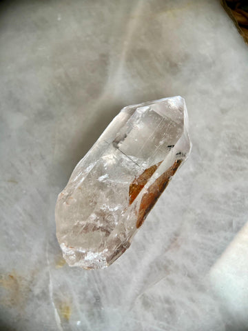 Grade AA Cathedral Lemurian Quartz Point with Iron and Black Rutile, from Diamantina, Brazil- LCC14, 95g
