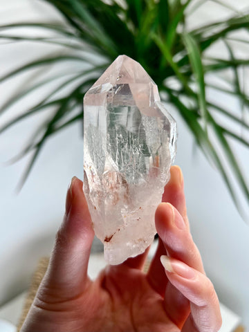 Grade AA Cathedral Lemurian Quartz Point with Iron and Black Rutile, from Diamantina, Brazil- LCC19, 118g
