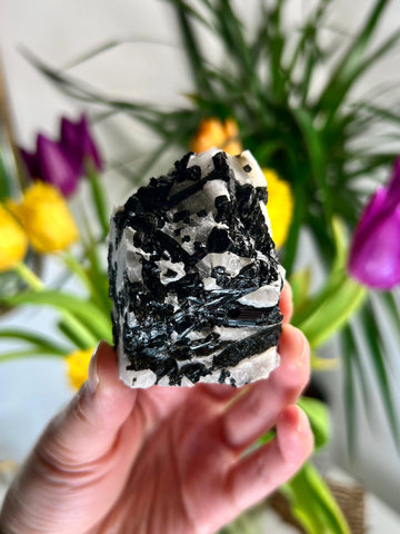 Grade A Black Tourmaline in Quartz – Powerful Energy Shield, Protection & Clarity Stone, from Araçuaí, Brazil BQ01 133g
