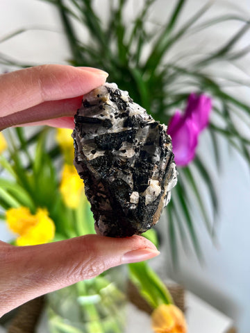 Grade A Black Tourmaline in Quartz – Powerful Energy Shield, Protection & Clarity Stone, from Araçuaí, Brazil BQ04, 81g