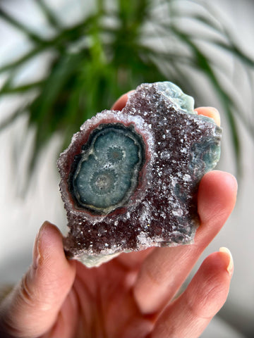 Grade AA Natural Druzy Jasper Stalactite Eye from Uruguay – Rainbow Amethyst, Heart, Sacral and Root Chakra, US104, 66g