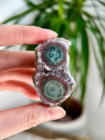 Grade AA Natural Druzy Jasper Stalactite Eye from Uruguay – Rainbow Amethyst, Heart, Sacral and Root Chakra, US103, 40g