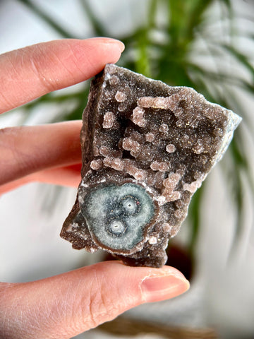 Grade AA Natural Druzy Jasper Stalactite Eye from Uruguay – Rainbow Amethyst, Heart, Sacral and Root Chakra, US105, 54g