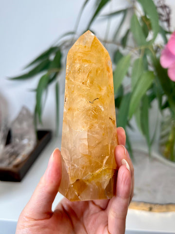 Grade AA Golden Healer Tower - Natural Hematoid Quartz for Ultimate Healing, Abundance, and High Energy Frequency GHC32, 239g