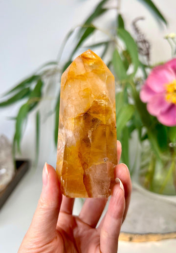 Grade AAA Golden Healer Tower - Natural Hematoid Quartz for Ultimate Healing, Abundance, and High Energy Frequency GHC36, 186g