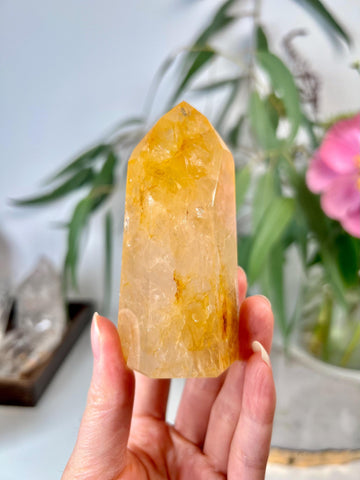 Grade AA Golden Healer Tower - Natural Hematoid Quartz for Ultimate Healing, Abundance, and High Energy Frequency GHC39, 192g