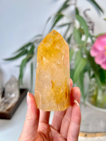 Grade AA Golden Healer Tower - Natural Hematoid Quartz for Ultimate Healing, Abundance, and High Energy Frequency GHC39, 192g