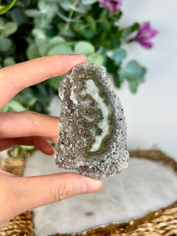 Grade AA Natural Green Jasper Druzy Stalactite Eye from Uruguay – Rainbow Amethyst, Heart Chakra, US115, 109g