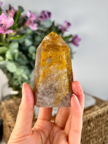 Grade AAA Smoky Golden Healer Quartz Tower - Natural Hematoid Quartz for Ultimate Healing, Abundance, and High Energy Frequency GHC56, 169g