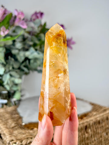 Grade AAA Golden Healer Tower - Natural Hematoid Quartz for Ultimate Healing, Abundance, and High Energy Frequency GHC63, 161g