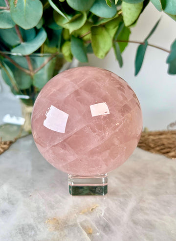 Grade AA Rose Quartz Sphere with Hematoid, Starlight and Rainbow,Heart Healing Crystal 753g - RSQ12 Discounted for Minor Polish imperfection