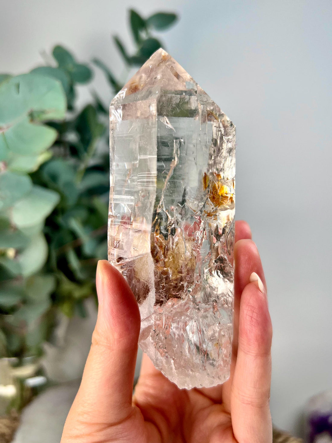 Grade AAA Cathedral Lemurian Quartz Point | Self-Healed with Iron Penetration | Akashic Record Access | Diamantina, Brazil- LCC40, 340g