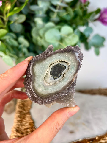 Grade AA Natural Green Jasper Druzy Stalactite Eye from Uruguay – Rainbow Amethyst, Heart Chakra, US113, 80g