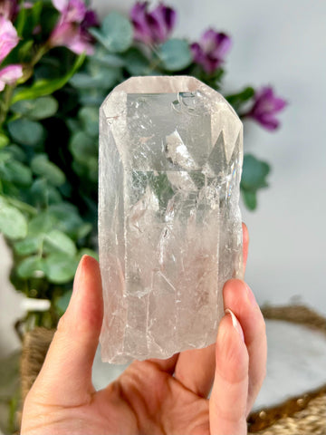 Grade AA Natural Etched Clear Quartz Point with Rainbows and Chlorite - QPC16, 320g