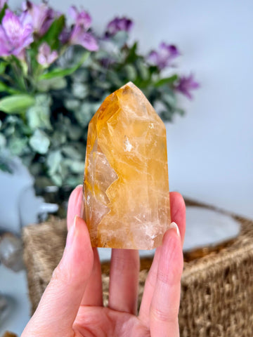 Grade AAA Golden Healer Tower - Natural Hematoid Quartz for Ultimate Healing, Abundance, and High Energy Frequency GHC58, 140g