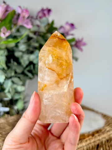 Grade AAA Golden Healer Tower - Natural Hematoid Quartz for Ultimate Healing, Abundance, and High Energy Frequency GHC64, 171g