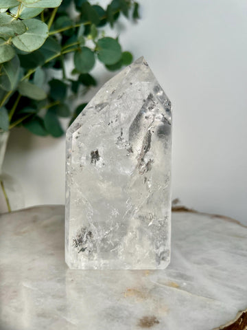 Grade AA Grey-Blue Lemurian Tower | Hematite • Rainbows • Rare Lodolite | Grey Blue Mine, Diamantina, Brazil GBL01, 520g
