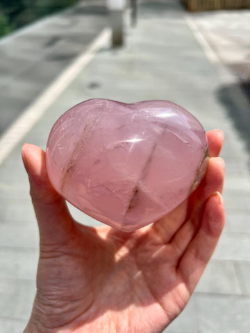 Grade A Rose Quartz Heart with Iron, Rainbow & Starlight | High-Vibe Crystal from Madagascar | Love • Healing • Radiance, RH17, 313g