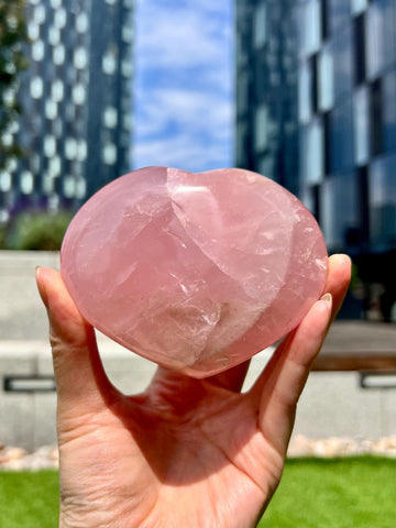 Grade A Rose Quartz Heart with Iron, Rainbow & Starlight | High-Vibe Crystal from Madagascar | Love • Healing • Radiance, RH20, 363g
