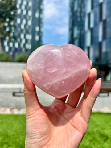 Grade A Rose Quartz Heart with Iron, Rainbow & Starlight | High-Vibe Crystal from Madagascar | Love • Healing • Radiance, RH22, 319g