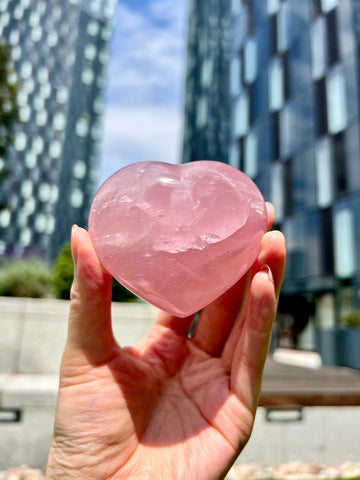 Grade A+ Rose Quartz Heart with Iron, Rainbow & Starlight | High-Vibe Crystal from Madagascar | Love • Healing • Radiance, RH29, 219g