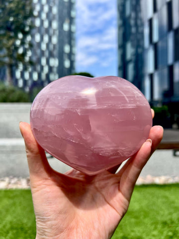 Grade A Rose Quartz Heart with Iron, Rainbow & Starlight | High-Vibe Crystal from Madagascar | Love • Healing • Radiance, RH18, 653g