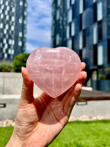 Grade A Rose Quartz Heart with Rainbow & Starlight | High-Vibe Crystal from Madagascar | Love • Healing • Radiance, RH26, 205g