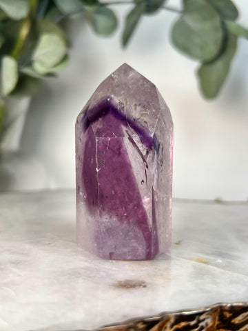 Grade A+ Phantom Amethyst Quartz Tower with Hematite and Rainbows | Bahia Brazil | Energetically Activated PA18, 115g