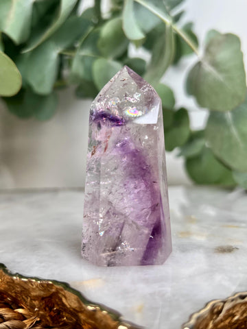 Grade A+ Phantom Amethyst Quartz Tower with Iron, Hematite and Rainbows | Bahia Brazil | Energetically Activated PA29, 59g