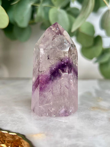 Grade A+ Phantom Amethyst Quartz Tower with Hematite and Rainbows | Bahia Brazil | Energetically Activated PA27, 80g