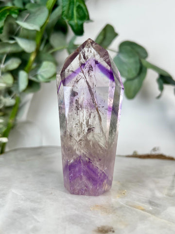 Grade A+ Phantom Amethyst Quartz Tower with Rainbows | Bahia Brazil | Energetically Activated PA06, 187g