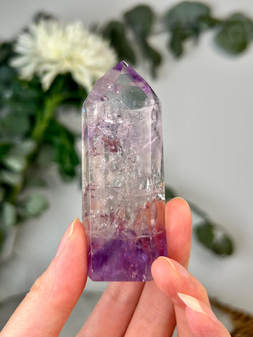 Grade A+ Phantom Amethyst Quartz Tower with Rainbows and Black Hematite Inclusion | Bahia Brazil | Energetically Activated PA15, 84g