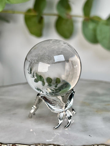 Grade A Lemurian Quartz Sphere with Stand | Serra do Cabral Minas Gerais Brazil | Energetically Activated LS10, 93g, 40mm