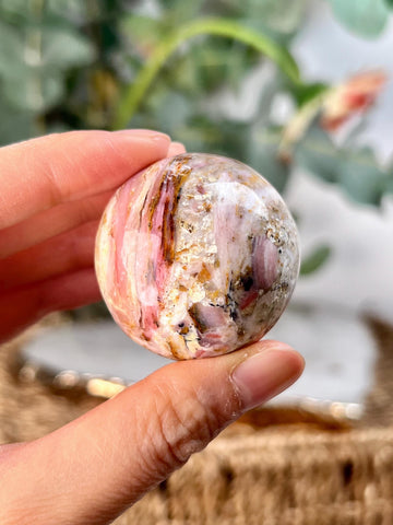 Grade A Pink Opal Sphere from Peru, Organic Hand-Polished, Stone of the Gods, Heart Healing,Spiritual Protection, Ancestral Wisdom PS16, 74g
