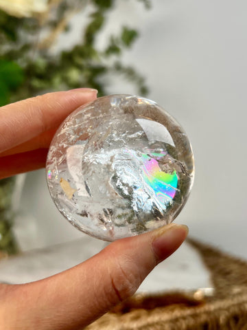 Grade A Lemurian Quartz Sphere with Iron and Rainbows | Serra do Cabral Minas Gerais Brazil | Energetically Activated LS06, 188g, 50mm