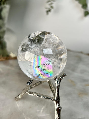Grade A Lemurian Quartz Sphere with Rainbows | Serra do Cabral Minas Gerais Brazil | Energetically Activated LS07, 169g, 48mm