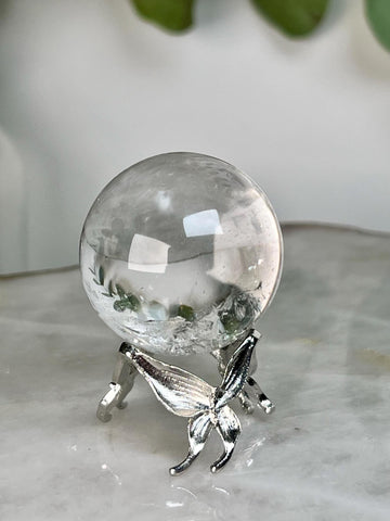 Grade A Lemurian Quartz Sphere with Stand | Serra do Cabral Minas Gerais Brazil | Energetically Activated LS11, 84g, 39mm
