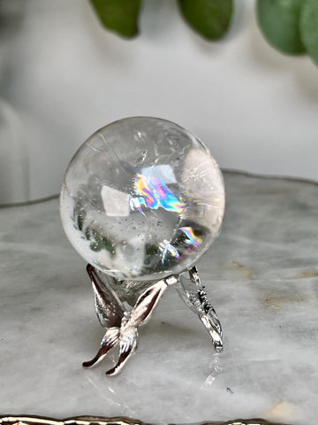 Grade A Lemurian Quartz Sphere with Stand | Serra do Cabral Minas Gerais Brazil | Energetically Activated LS13, 90g, 39mm