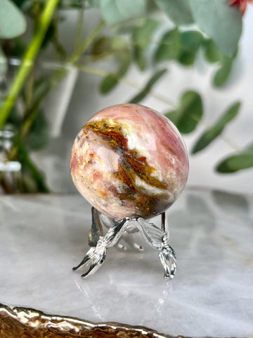 Grade A Pink Opal Sphere from Peru, Organic Hand-Polished, Stone of the Gods, Heart Healing,Spiritual Protection, Ancestral Wisdom PS12, 86g