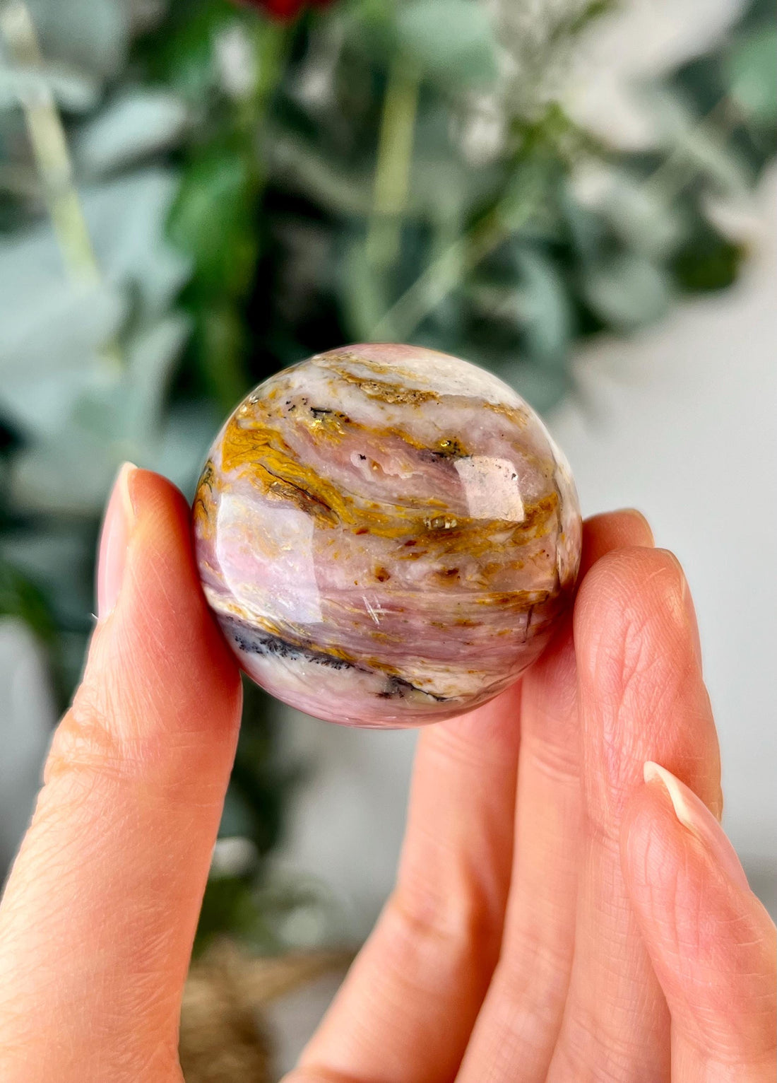 Grade A Pink Opal Sphere from Peru, Organic Hand-Polished, Stone of the Gods, Heart Healing,Spiritual Protection, Ancestral Wisdom PS24, 54g